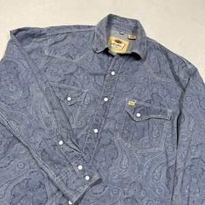 Larry‎ Mahan Cowboy Collection Shirt Mens Medium Blue Paisley Western Pearl Snap